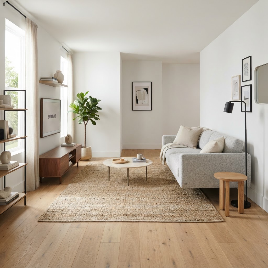 Floating furniture away from the walls helps create an illusion of space.