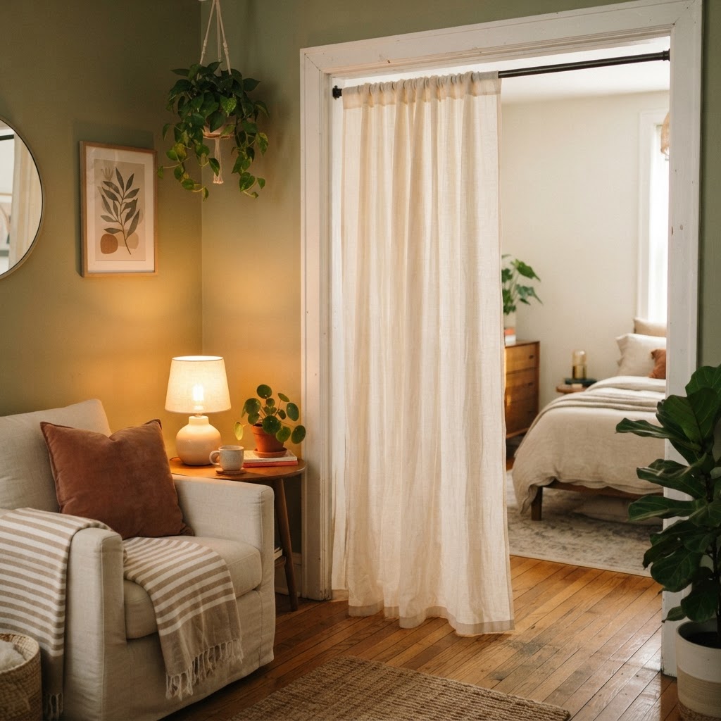 Use tension rods to create elegant, temporary privacy screens.