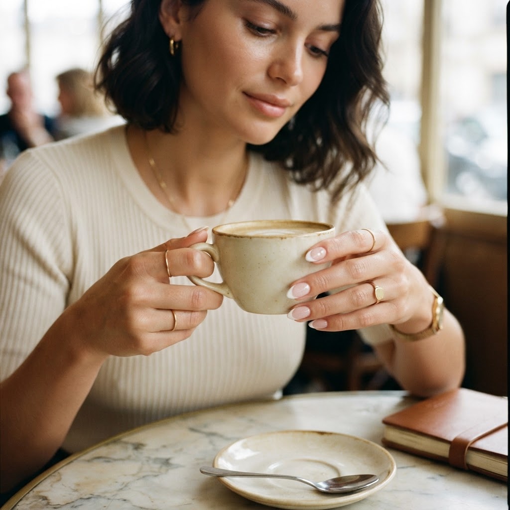 The perfect everyday look with short, almond-shaped French tips.