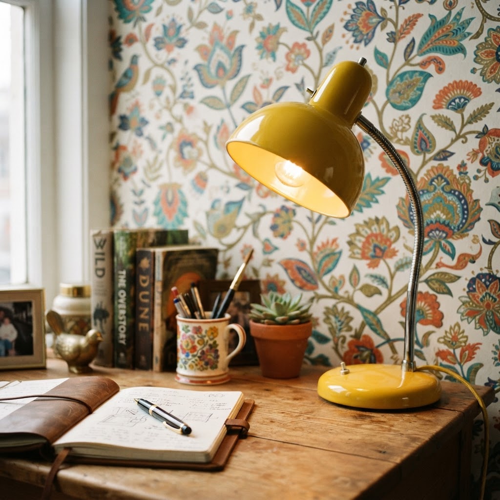 A sunny, retro task lamp brings energy and focus to any workspace.