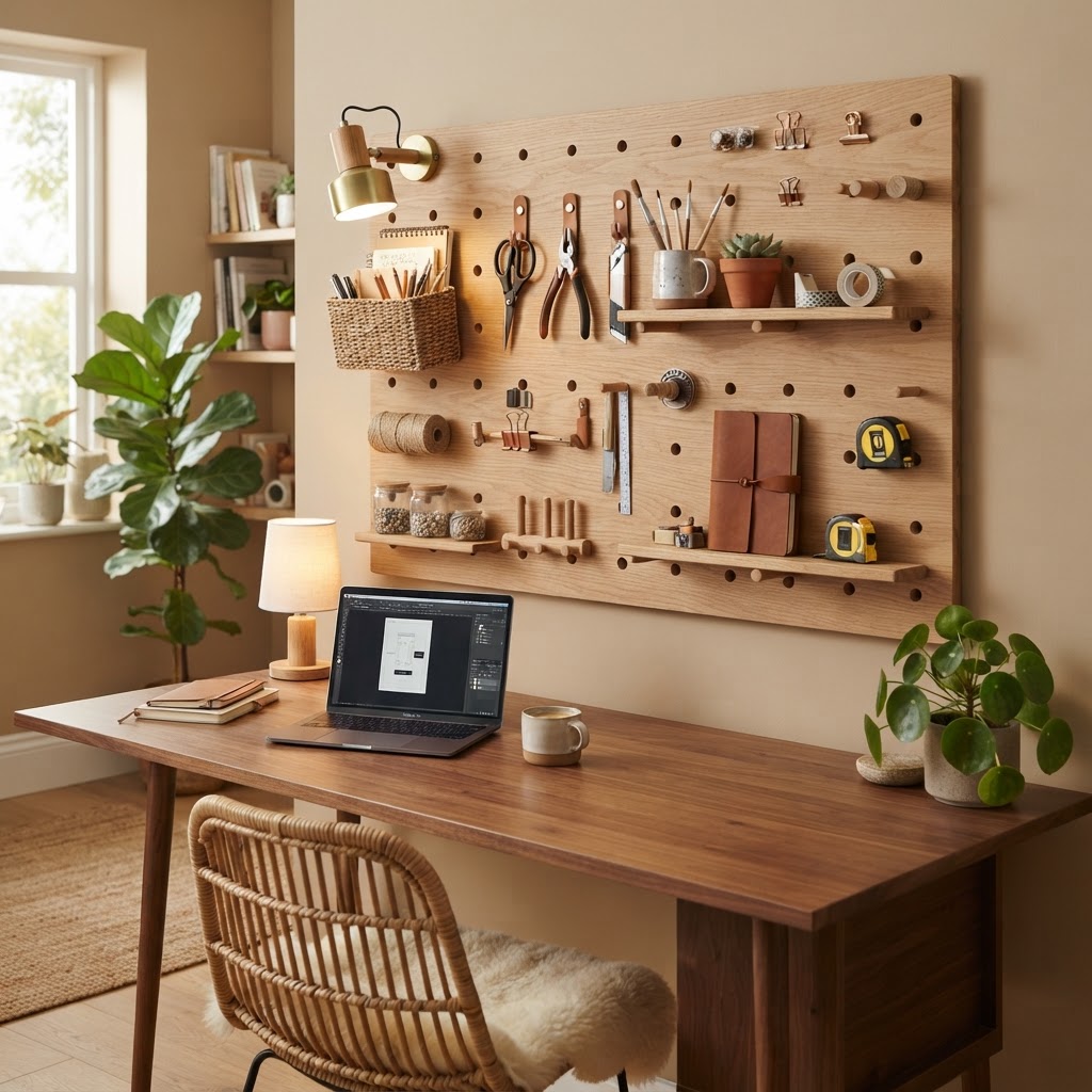 Pegboards offer a customizable solution for any small wall space.