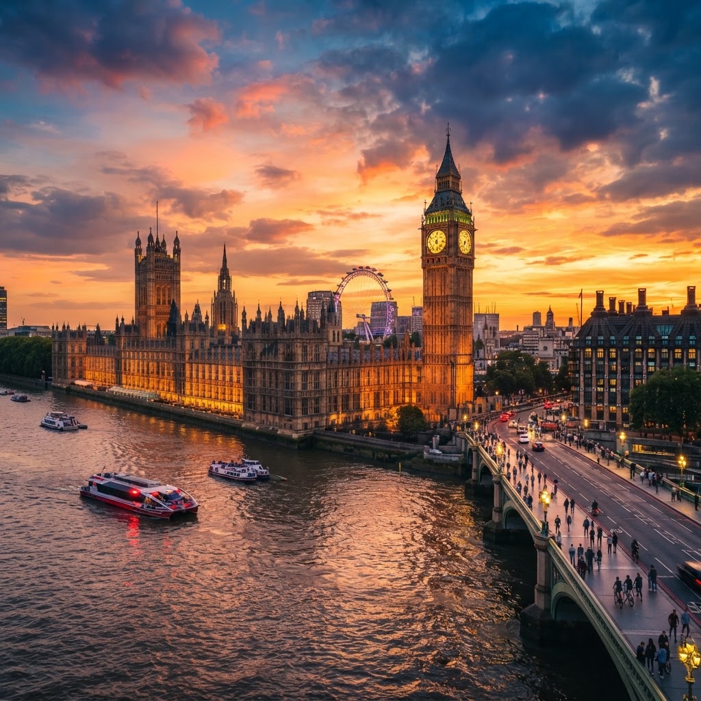 Big Ben glows during a beautiful London sunset.