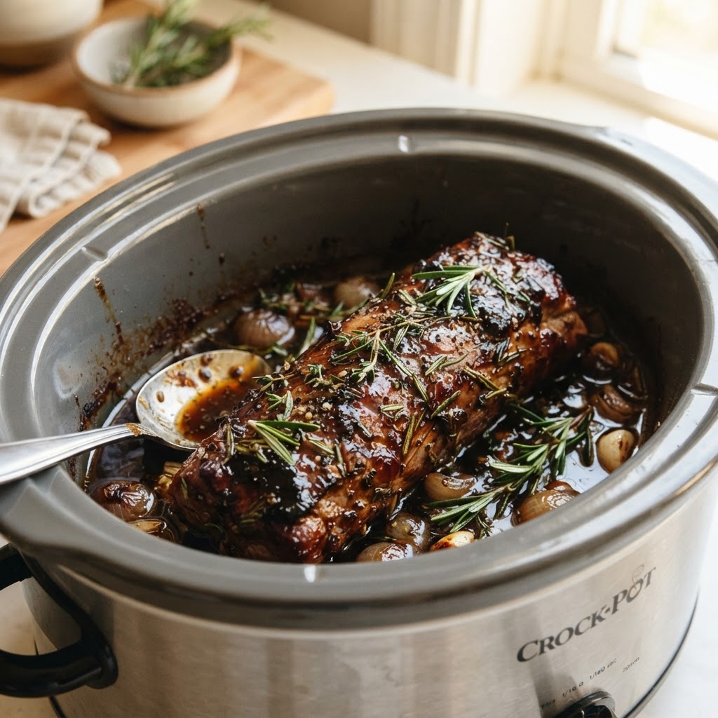 Perfectly glazed honey balsamic pork tenderloin ready for dinner.