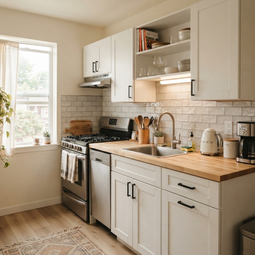 A beautiful, renter-friendly kitchen design.