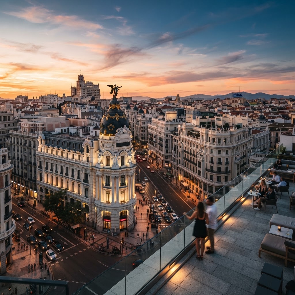 The iconic view of the Metropolis building from Círculo de Bellas Artes.