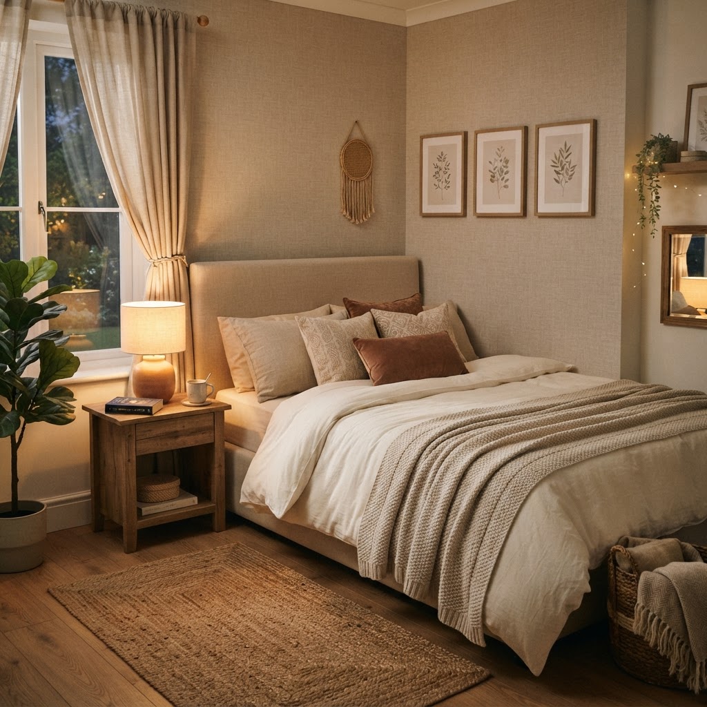 Add warmth and depth to your bedroom with textured wallpaper.