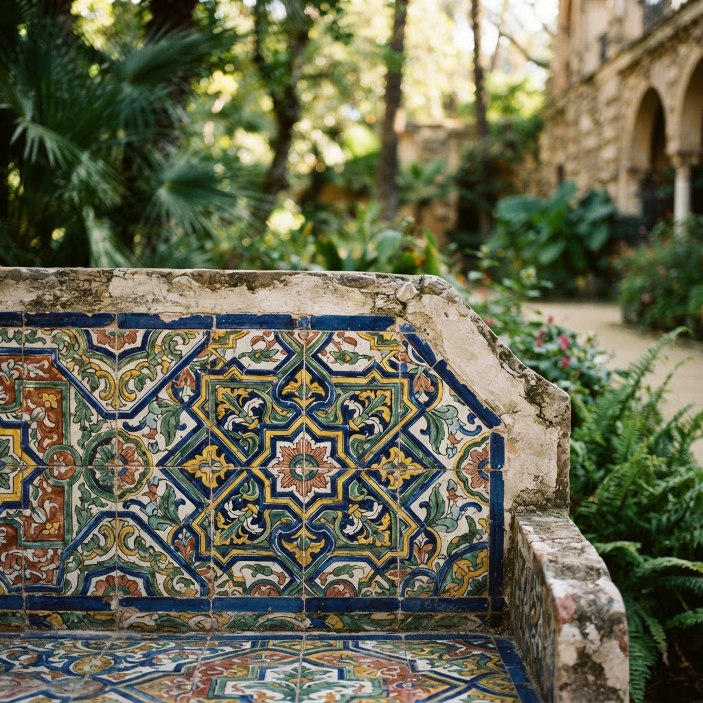 Detail of the beautiful, hand-painted ceramic tiles in the Alcázar.