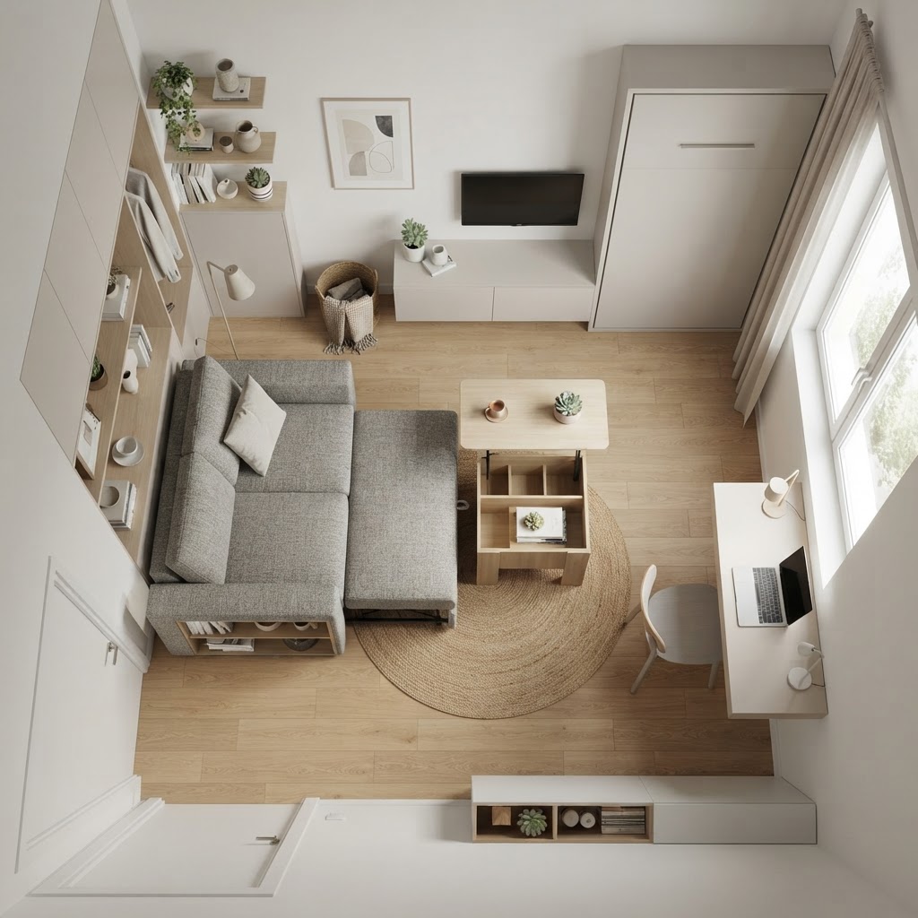 Smart furniture choices keep small rooms feeling open.