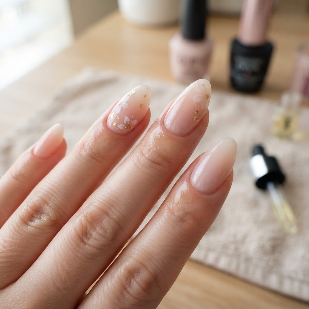 A seamless cuticle application makes press-on nails look just like salon acrylics.