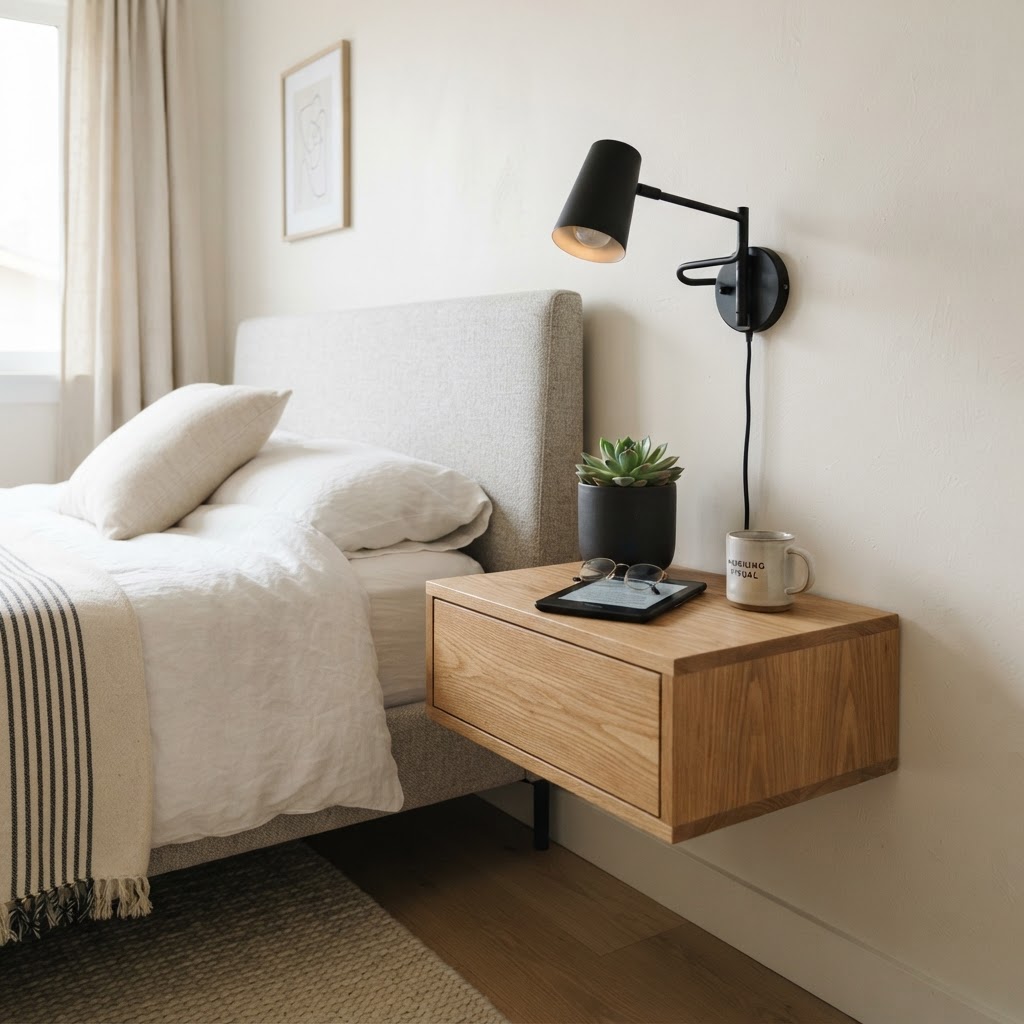 Floating fixtures free up valuable floor space for a clean, open feel.