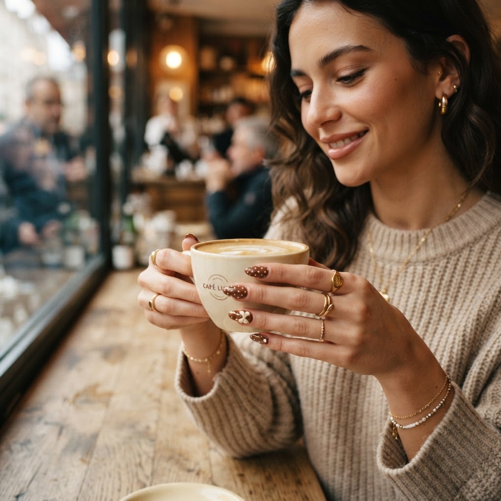 A trendy, chic manicure look perfect for any coffee date or autumn outing.