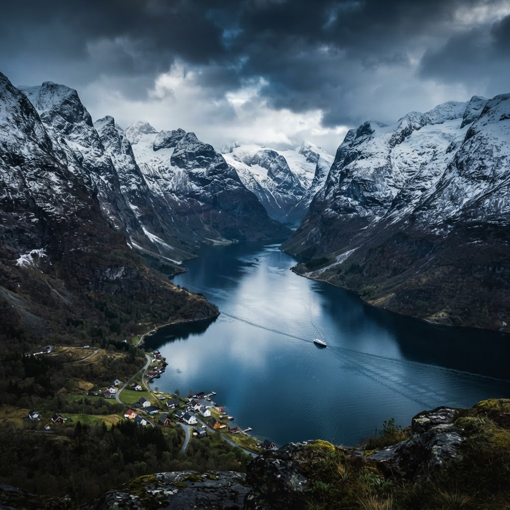 The dramatic scale of a Norwegian fjord.