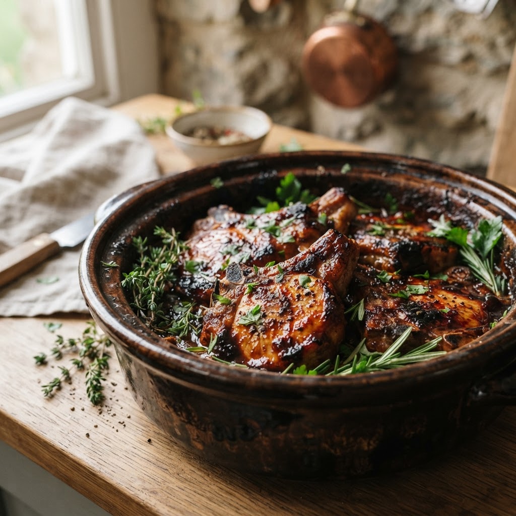 Tender and glazed BBQ pork chops cooked to perfection in the slow cooker.