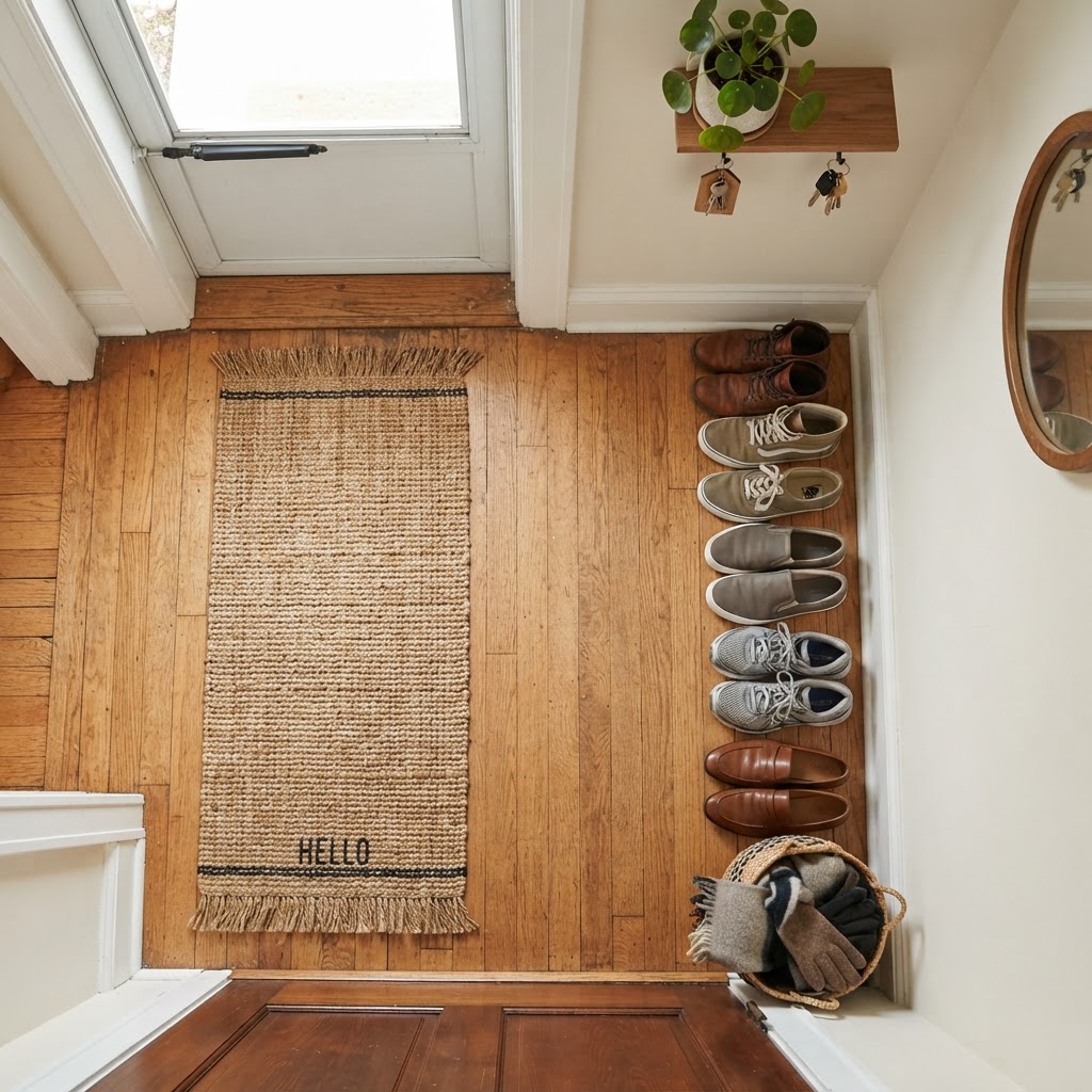 Keep floor space clear to make a micro entryway feel larger.