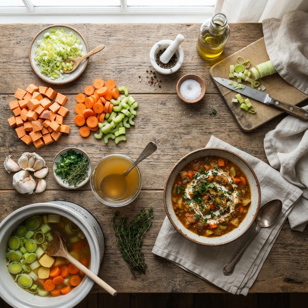 The fresh ingredients that go into a perfect soup.