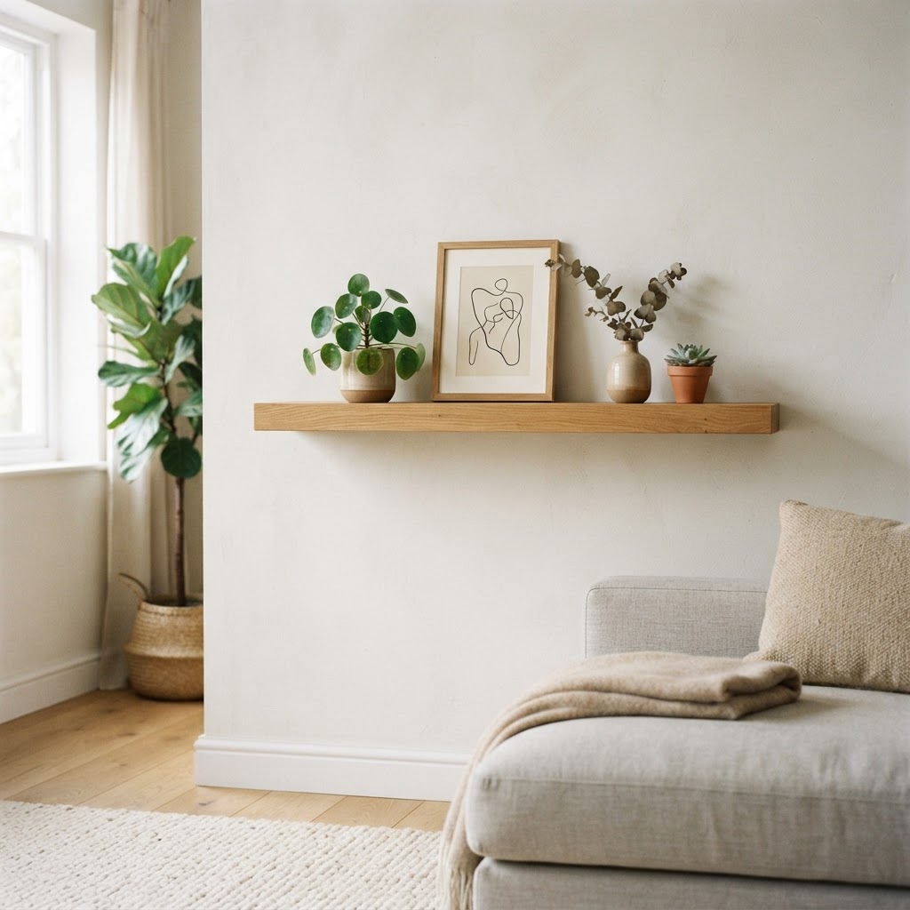 Use floating shelves to clear floor space and add character to your apartment walls.