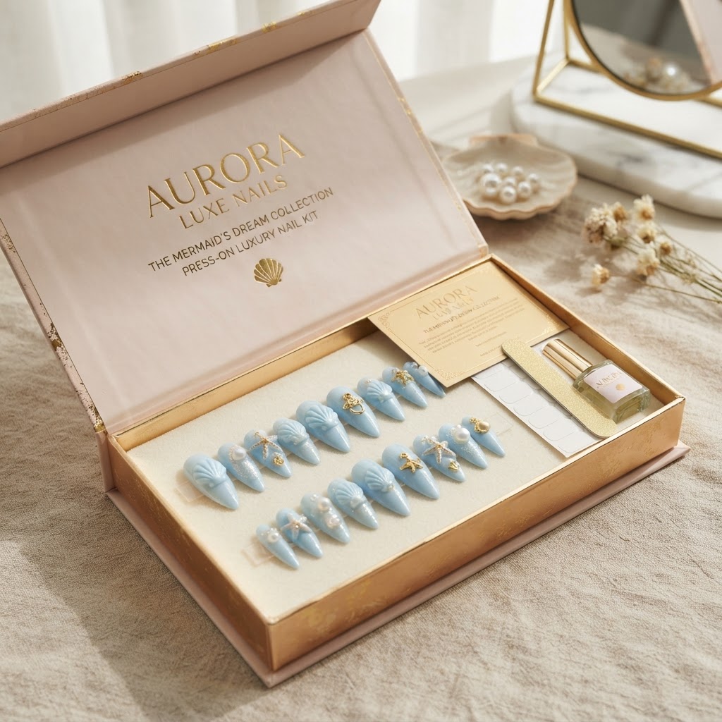 Professional-grade press-on kits offer luxury results at home.