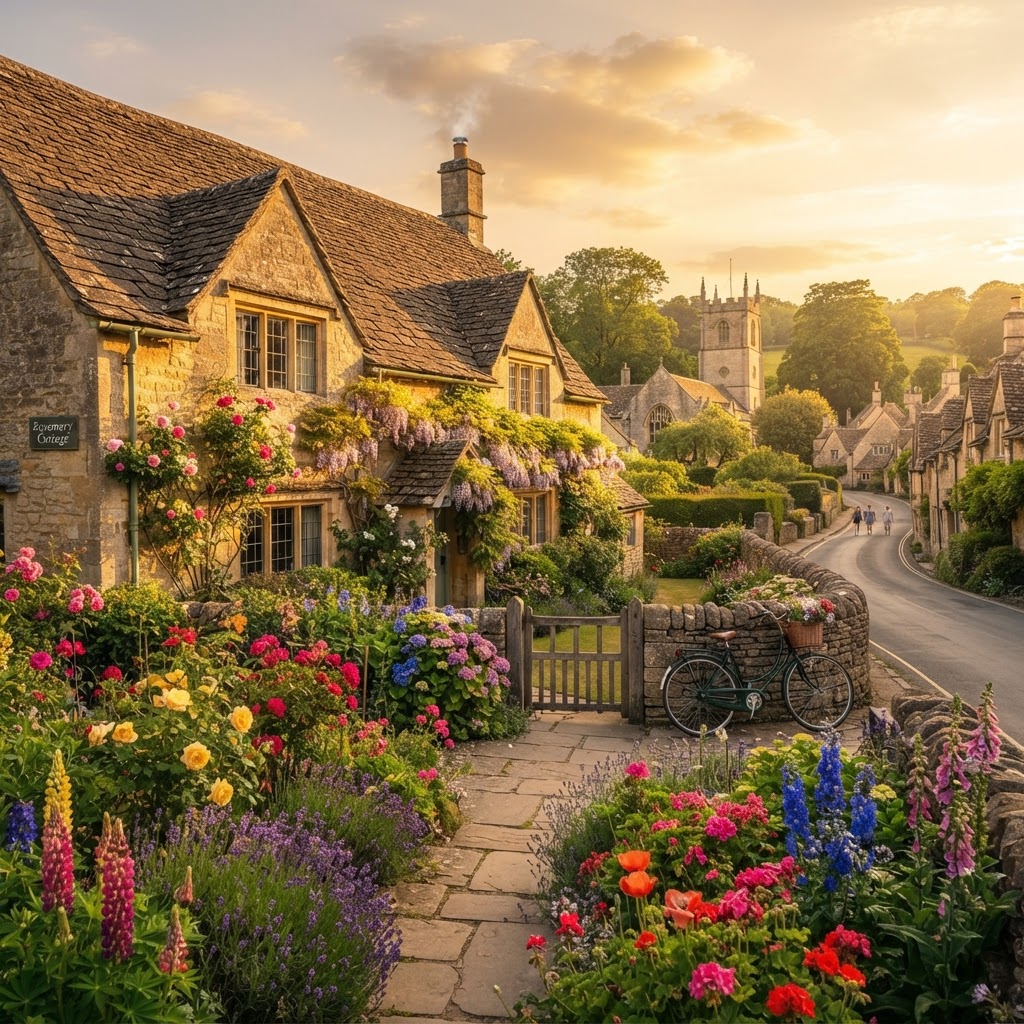 The picturesque honey-colored cottages of the Cotswolds.