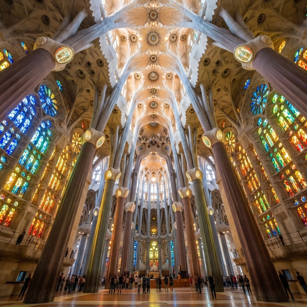 The breathtaking interior of Gaudí's Sagrada Família.
