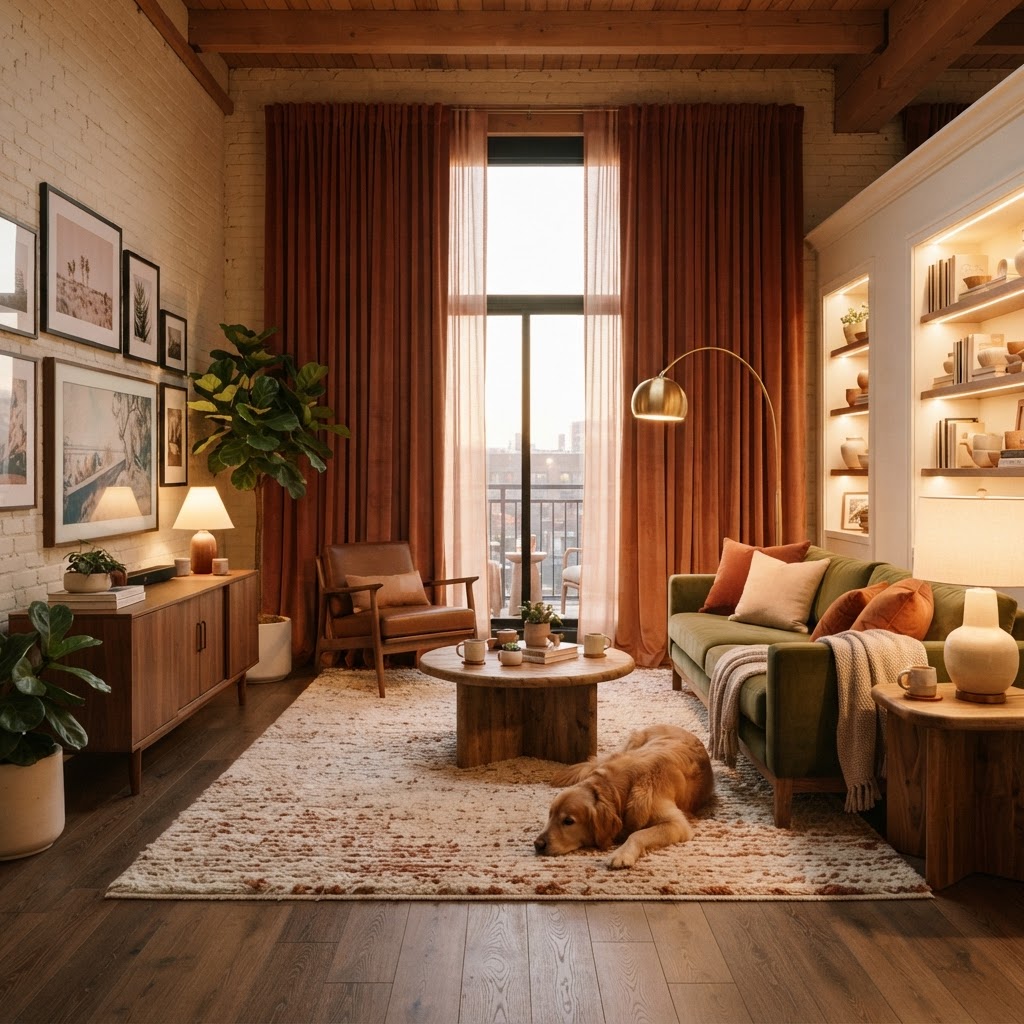 Floor-to-ceiling curtains add both elegance and physical warmth to a room.