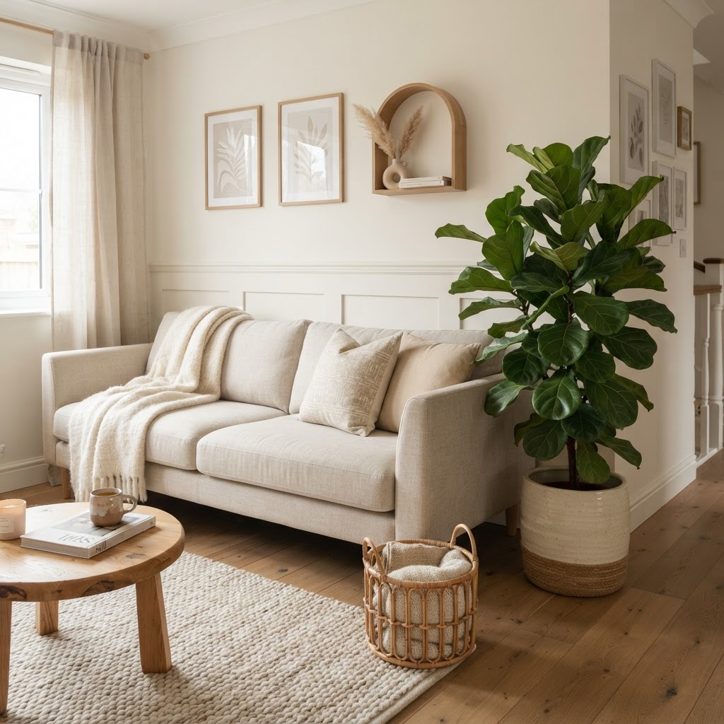 Adding greenery brings life to a calm, minimalist space.
