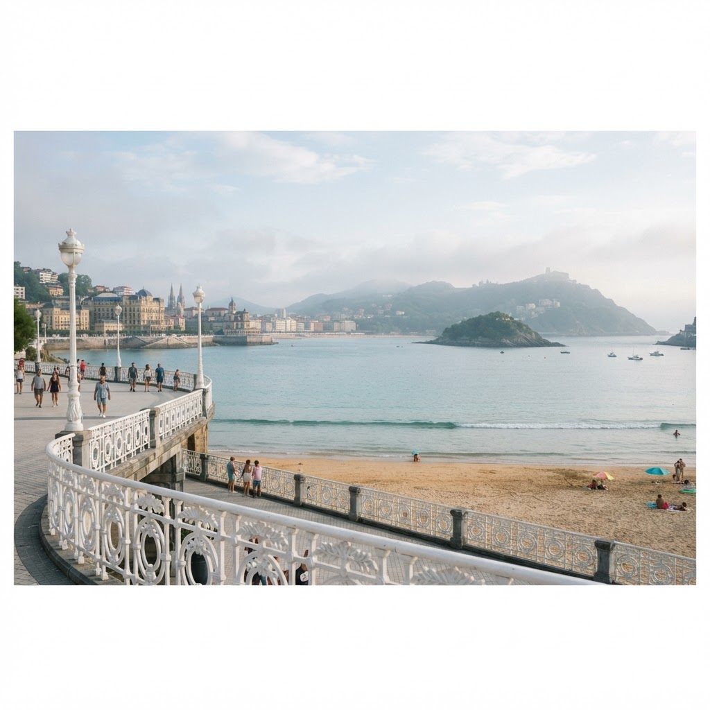 The elegant and calm shores of San Sebastian.