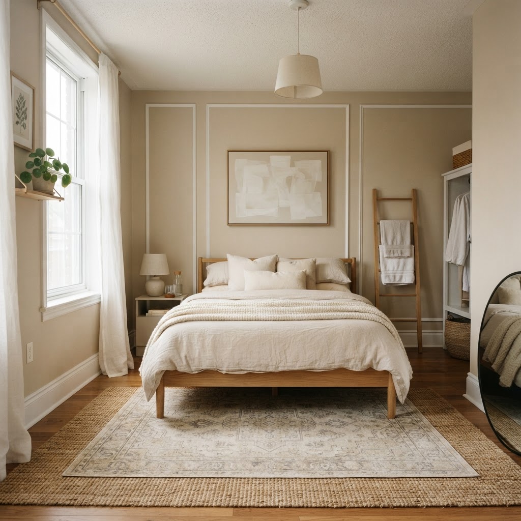 Use textiles and temporary wall details to add luxury to your bedroom.