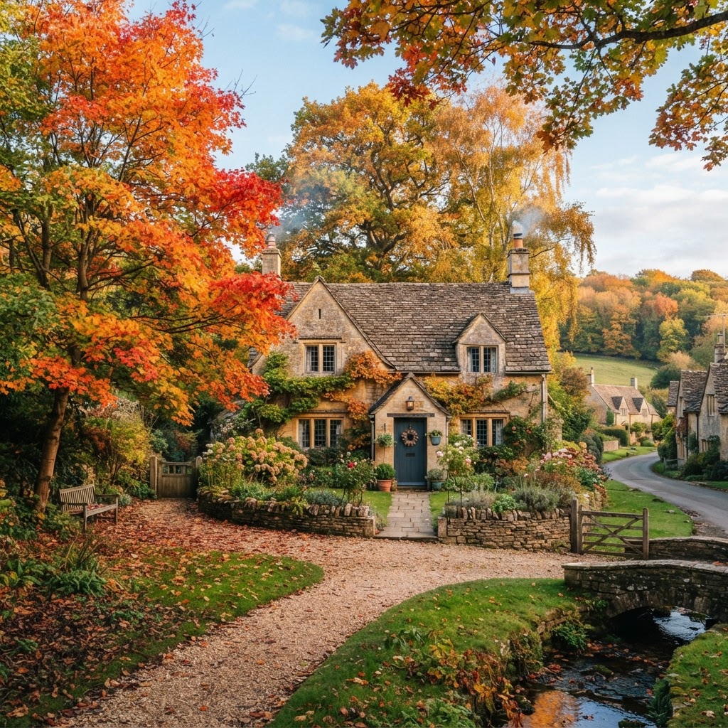 Classic stone cottages look their best when framed by the changing colors of autumn.