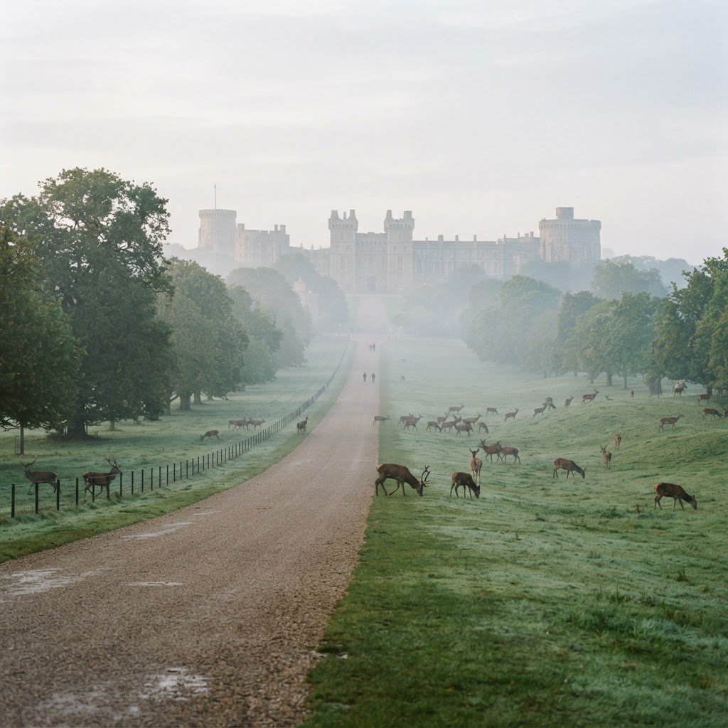The grand view of Windsor Castle from the Long Walk.