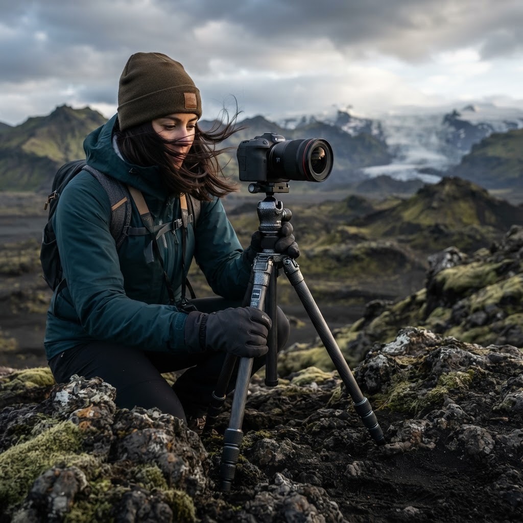 Capturing the perfect shot in the Icelandic wilderness.