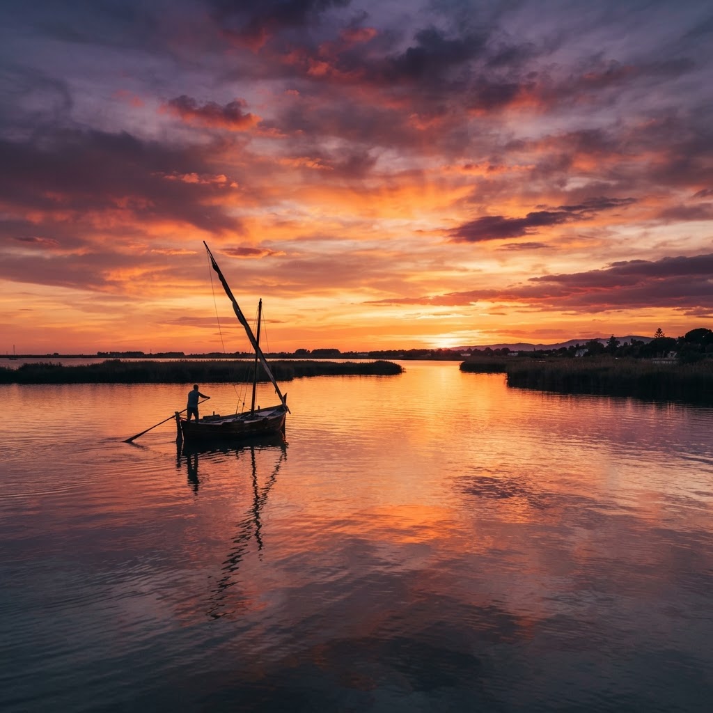 An unforgettable sunset view over the tranquil waters of the Albufera.