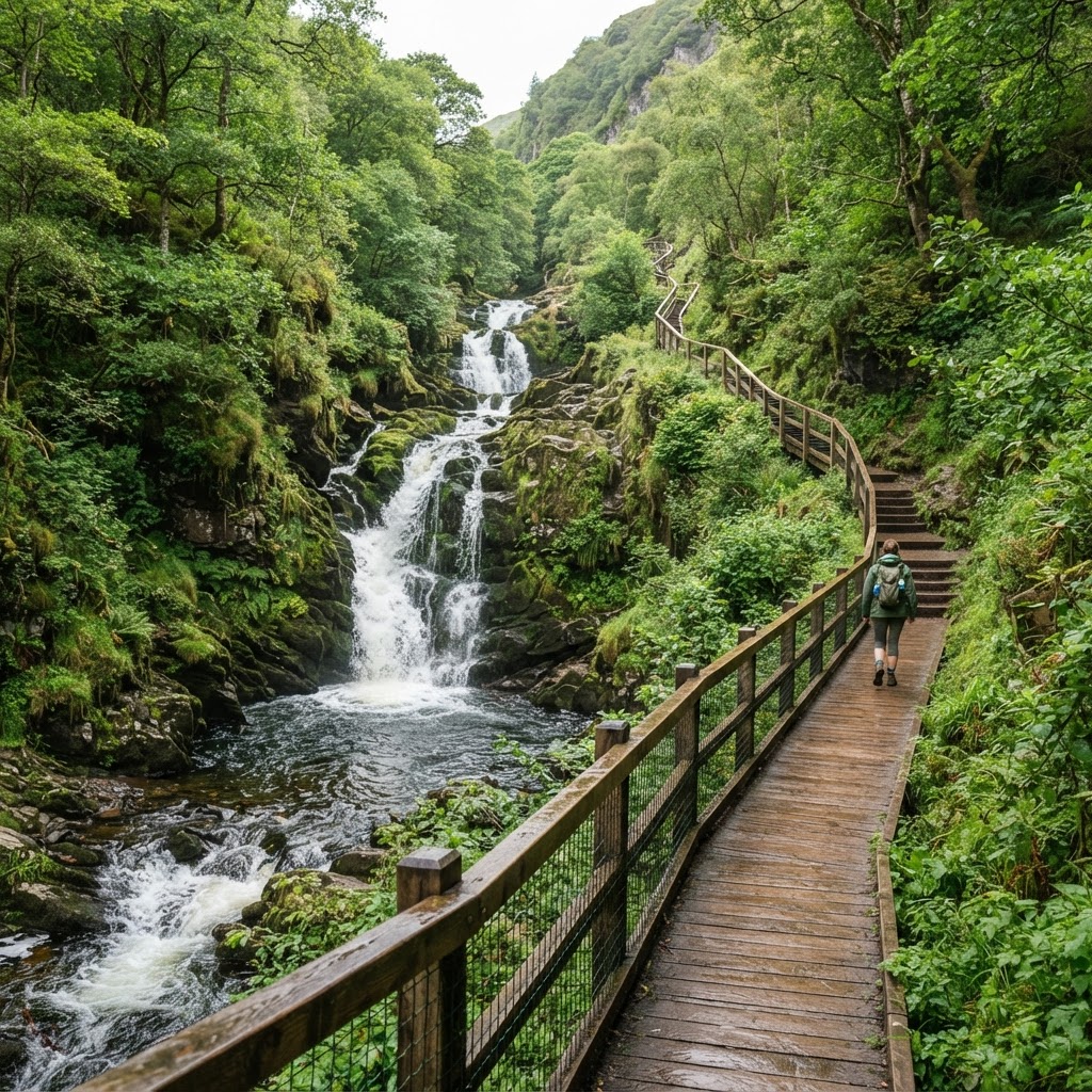 The Waterfall Walk at Glenariff is a highlight of Irish woodland hiking.