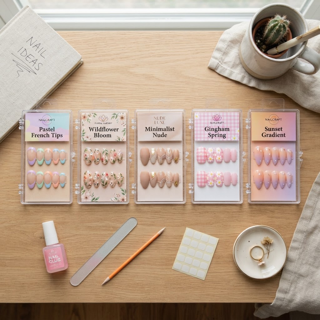 A diverse selection of trendy press-on nail designs.