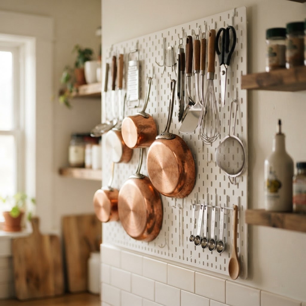 Pegboards offer endless customization for your kitchen tools.