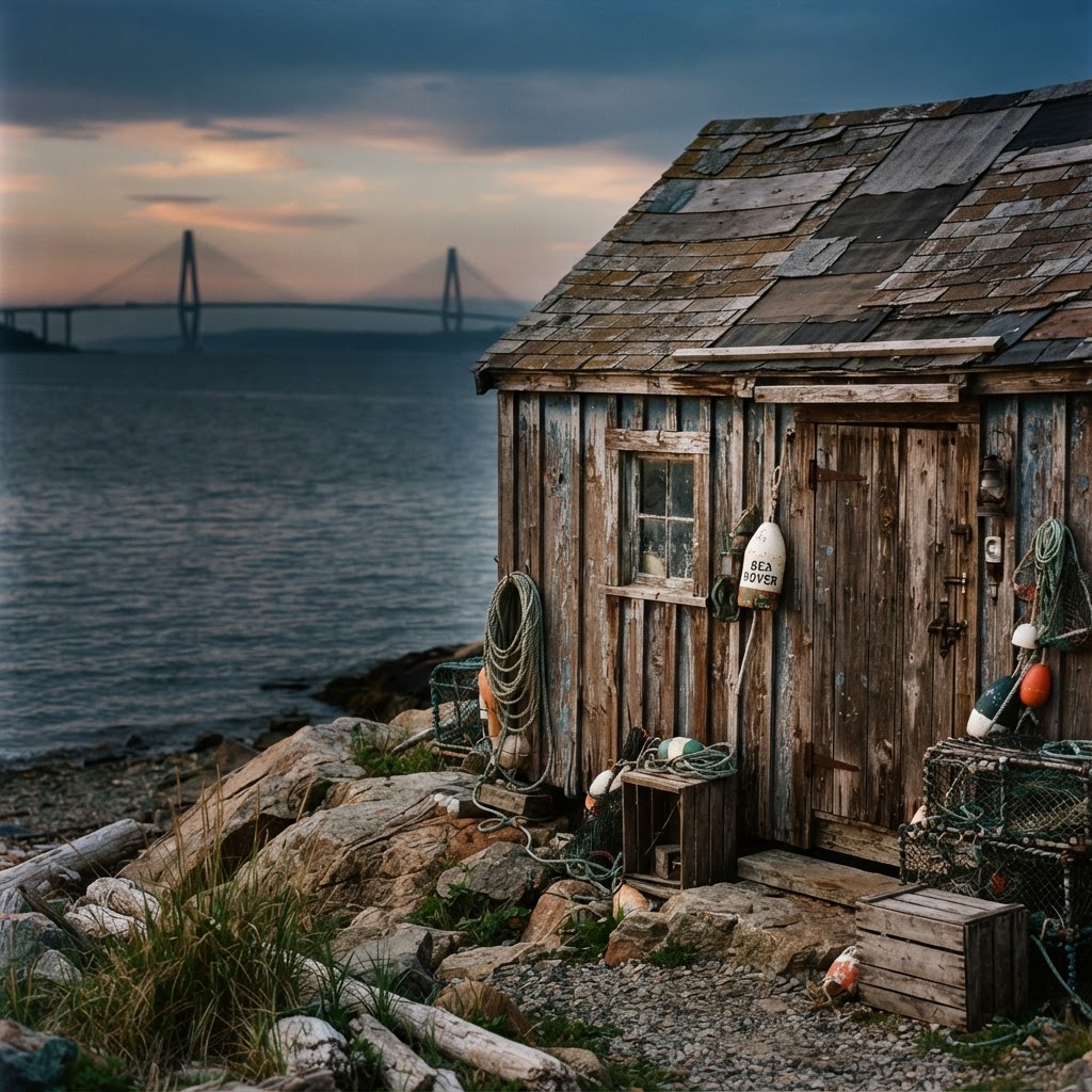 Traditional coastal life meets modern engineering along the Atlantic route.