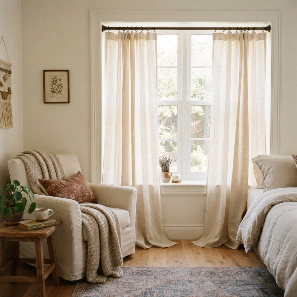 Tension rods make hanging curtains easy and damage-free.