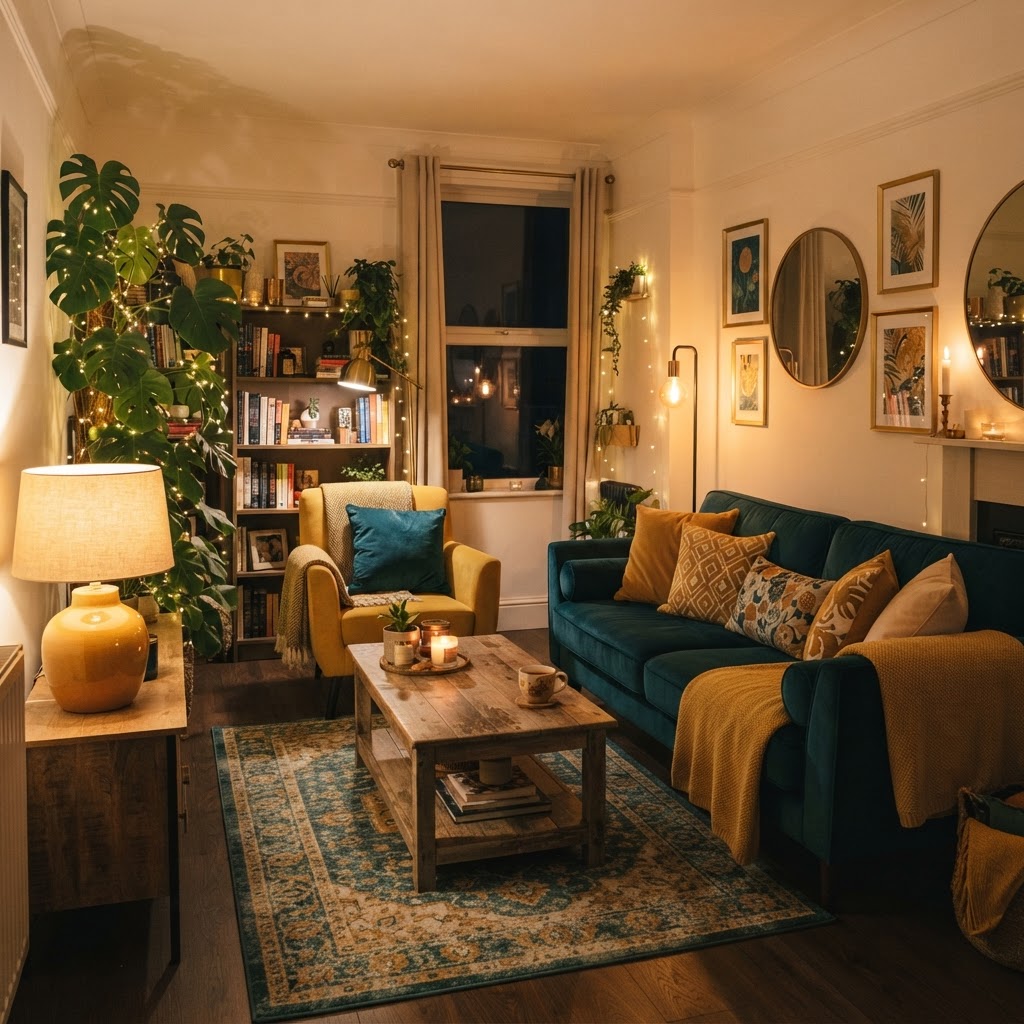 Vibrant colors harmonized by warm ambient glow.