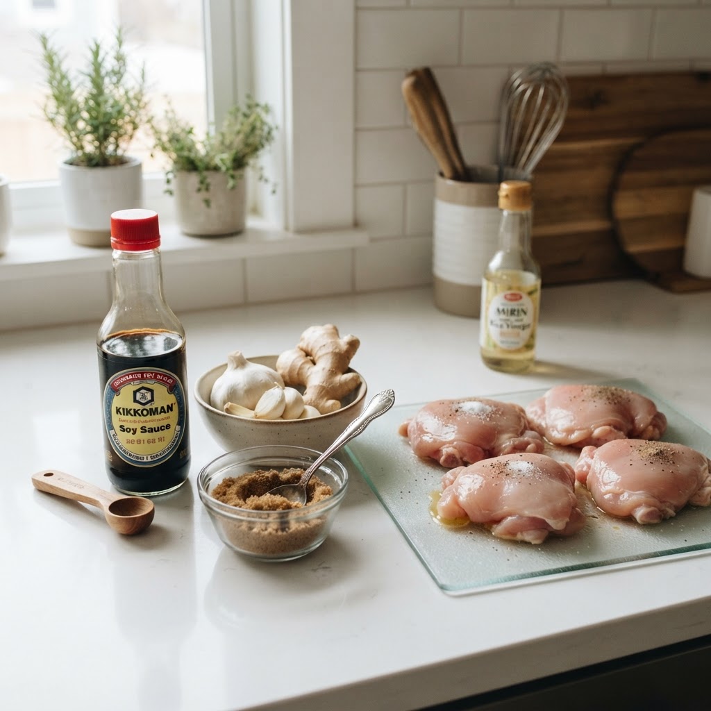 Fresh ingredients ready to be combined for the perfect homemade teriyaki glaze.
