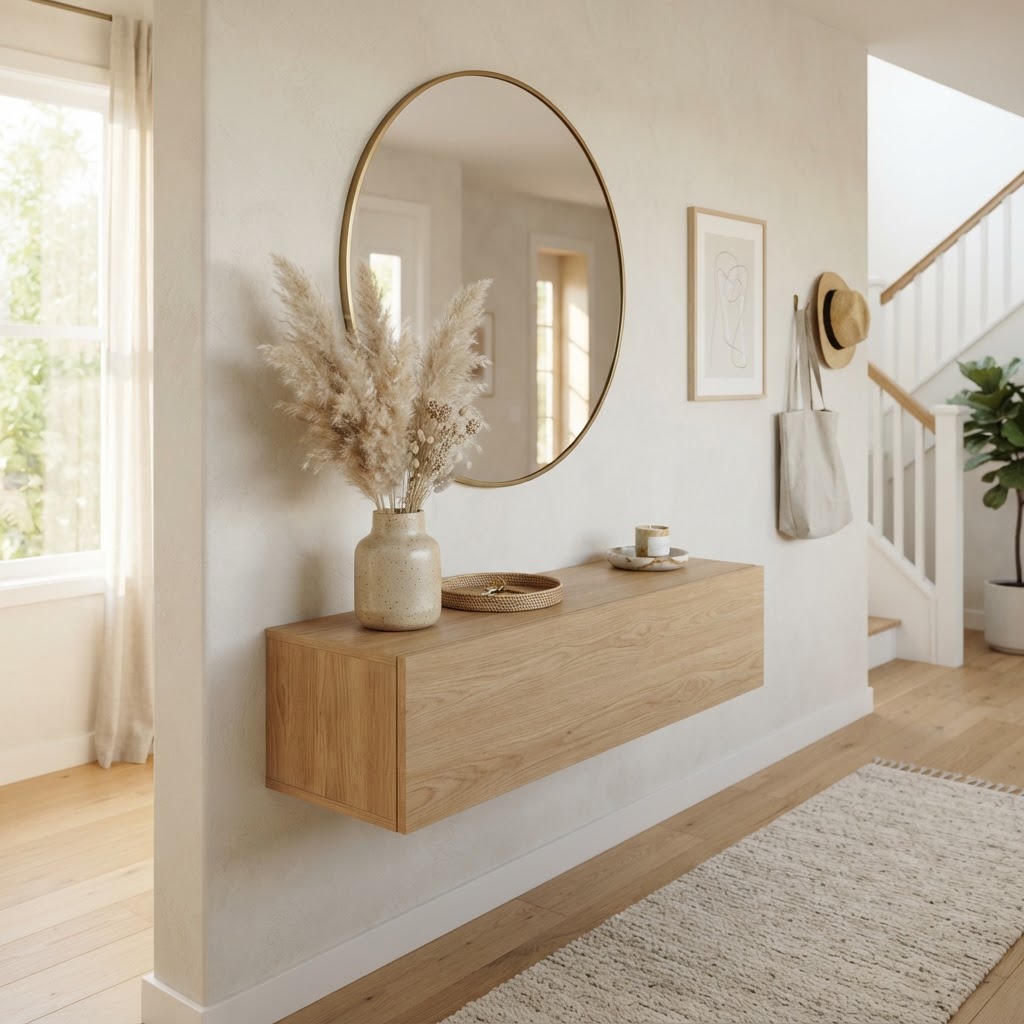 Floating consoles save floor space while adding style.