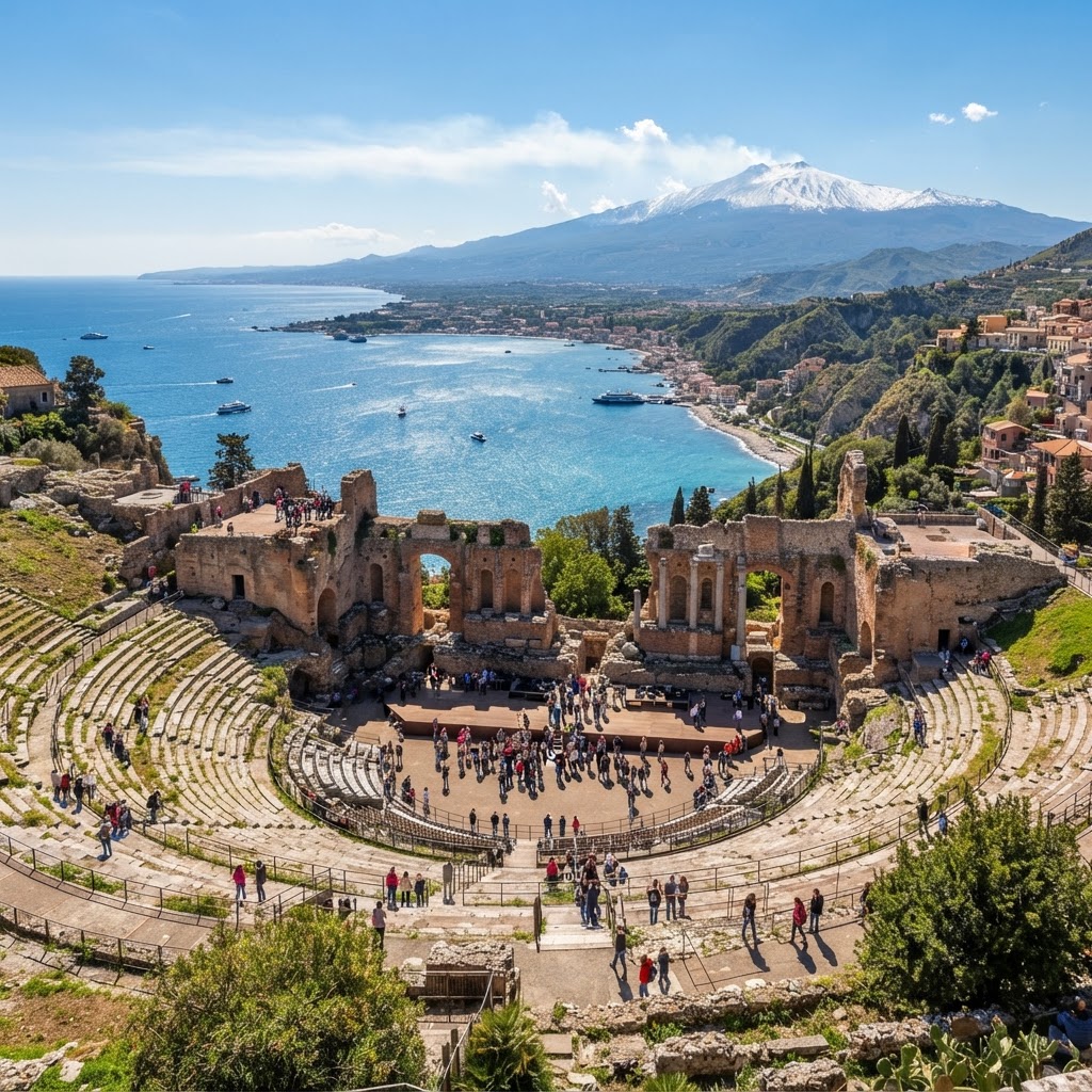 The breathtaking view from Taormina's ancient Greek theater.