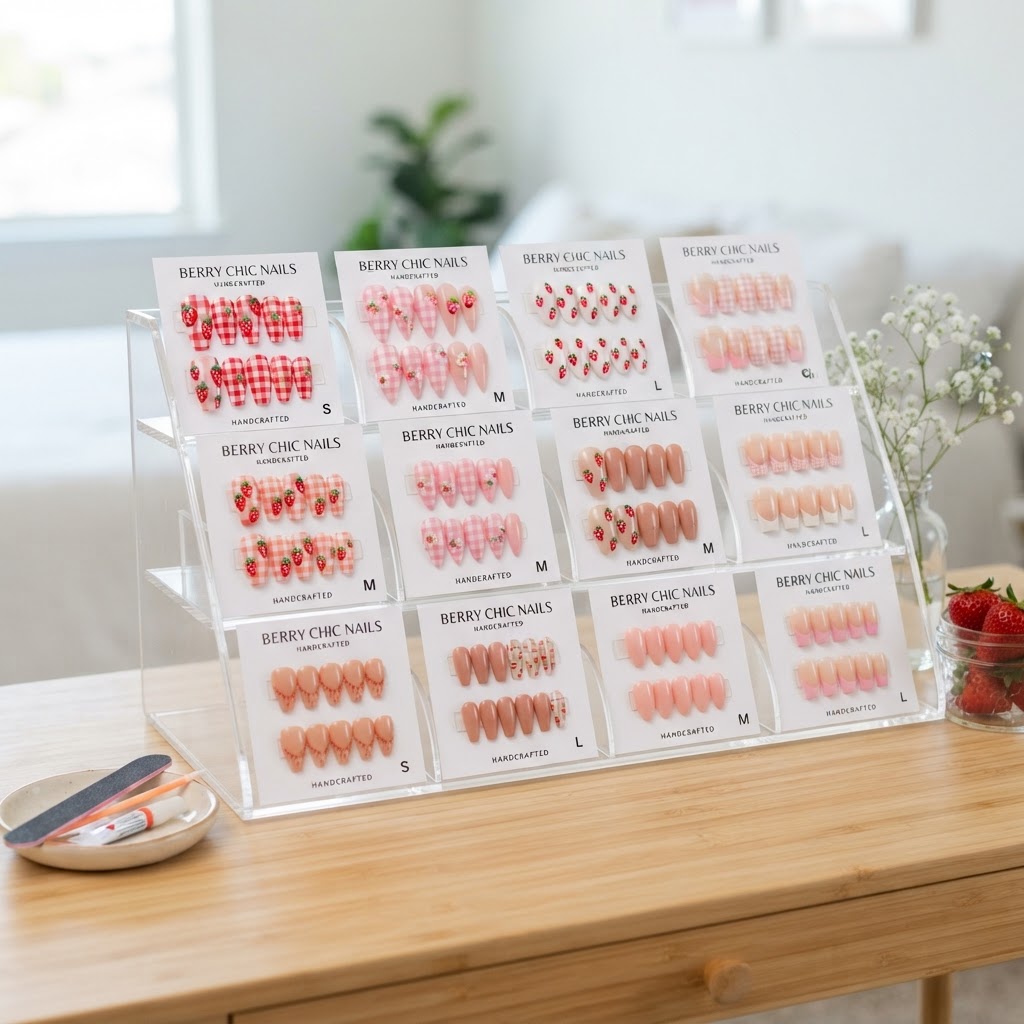 Organizing your press-on collection for easy selection.
