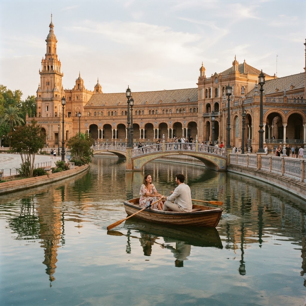 Enjoying a peaceful boat ride through the iconic canal of the plaza.