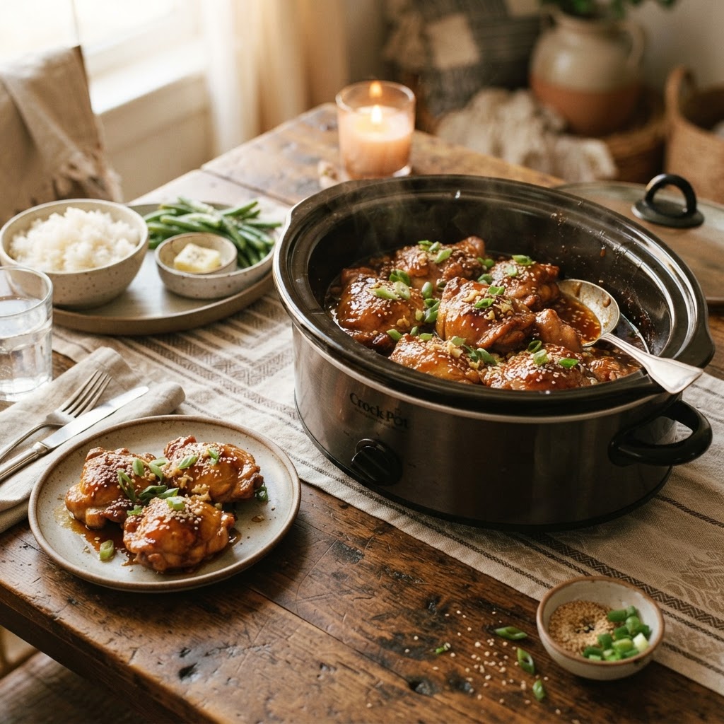 The slow cooker makes this tender chicken thigh dinner effortless and delicious.