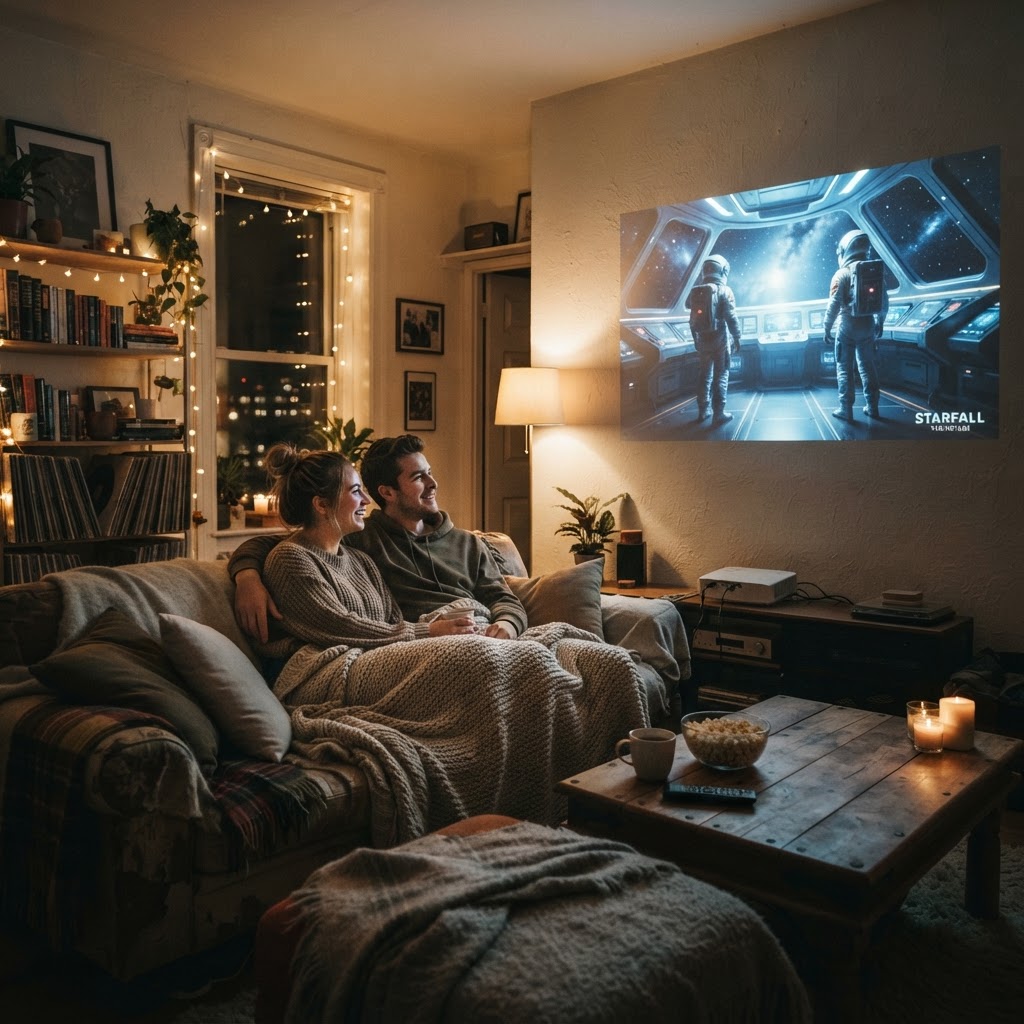 Creating the perfect cozy atmosphere for movie night.