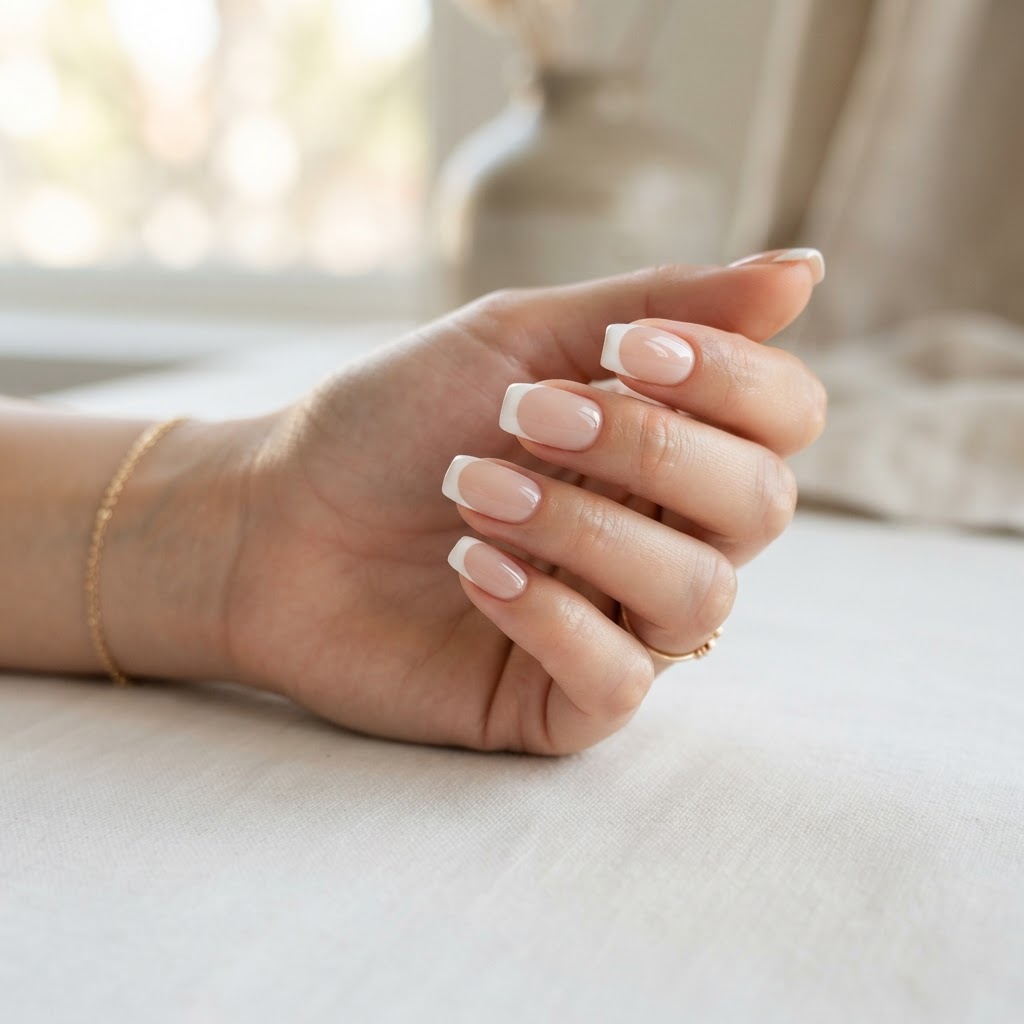 The final result: a flawless, salon-quality French manicure.