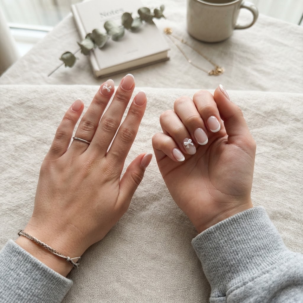 Minimalist and cute French tip fake nails designs are perfect for daily school wear.