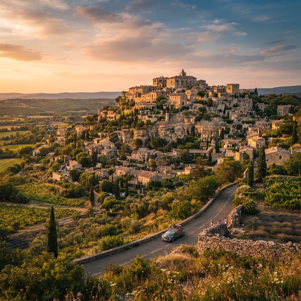 The stunning hilltop village of Gordes at sunset.