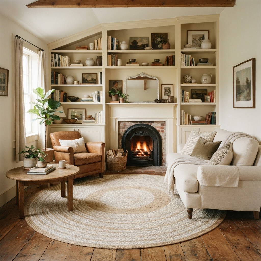 Built-in shelving helps organize awkward nooks and creates a seamless look.