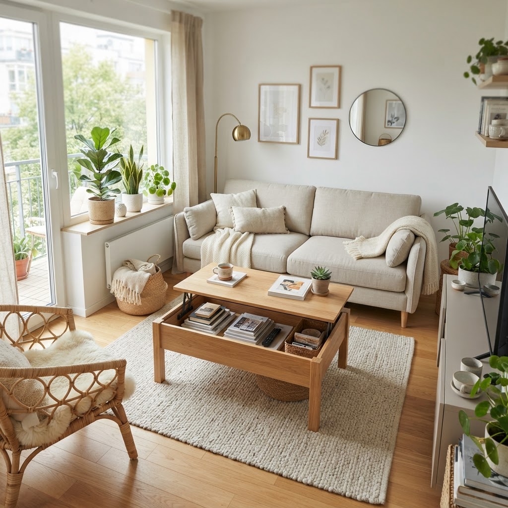 Multifunctional furniture is essential for saving space.