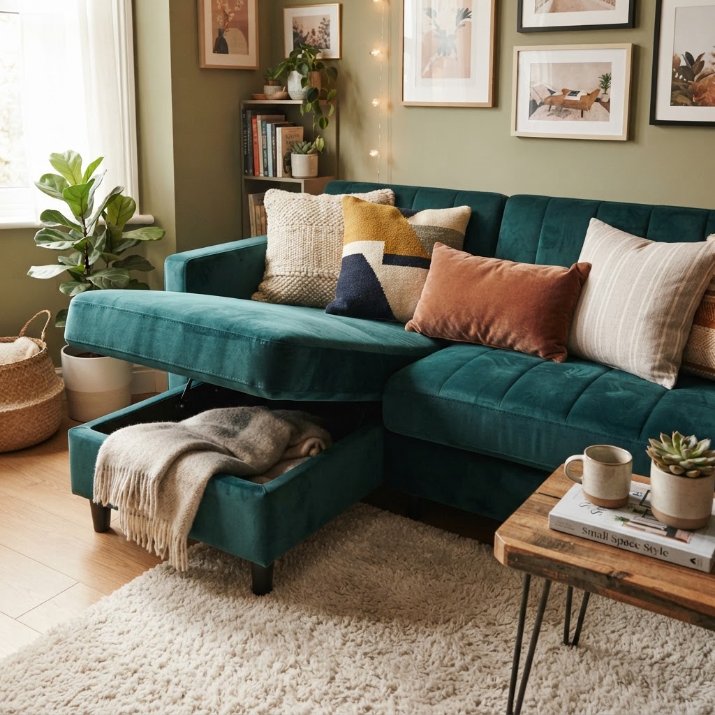 Multifunctional furniture is essential for small-space living.